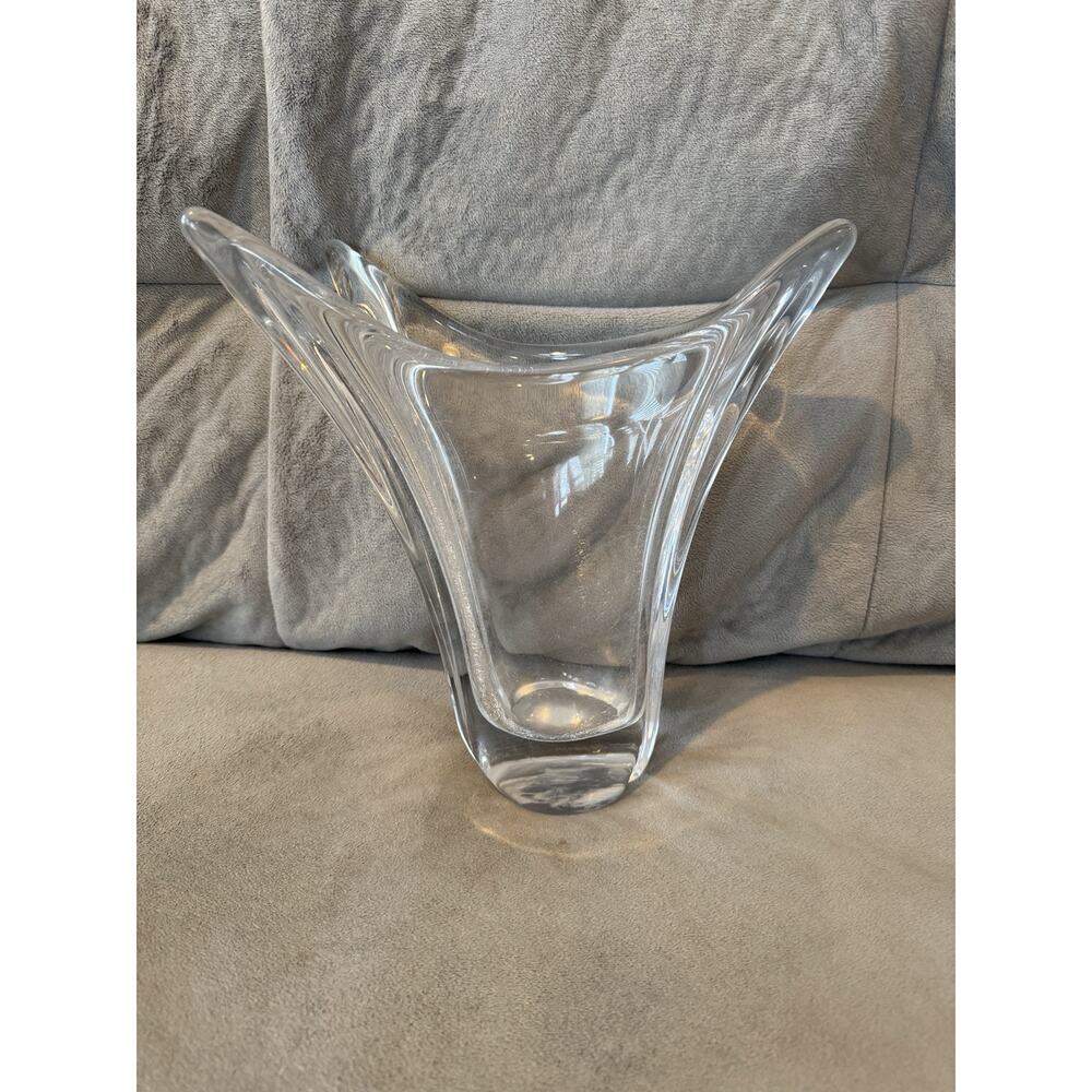 Daum France Medium Signed Clear Crystal Vase Heavy Vintage.